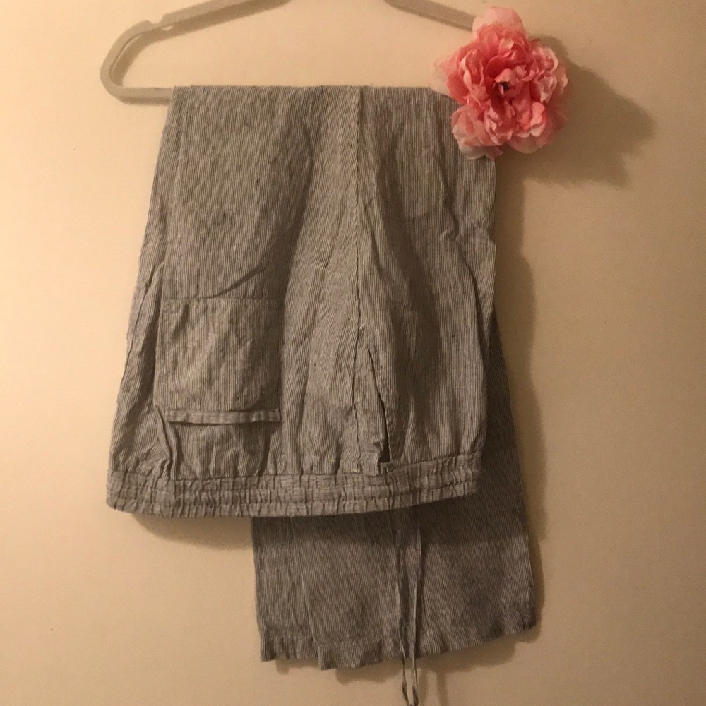ELLEN TRACY 100% Linen drawstring casual pant
